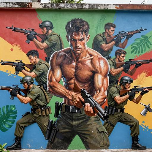 Vibrant Action-Packed Mural Photograph