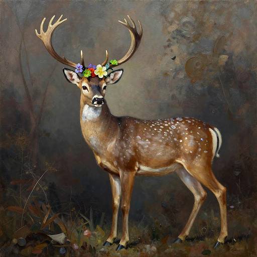 Surreal Deer with Flower Crown