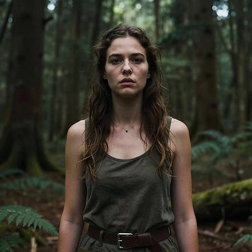 Woman Standing in Dense Forest