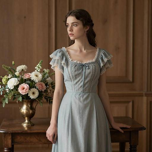 Elegant Young Woman in Floral Setting