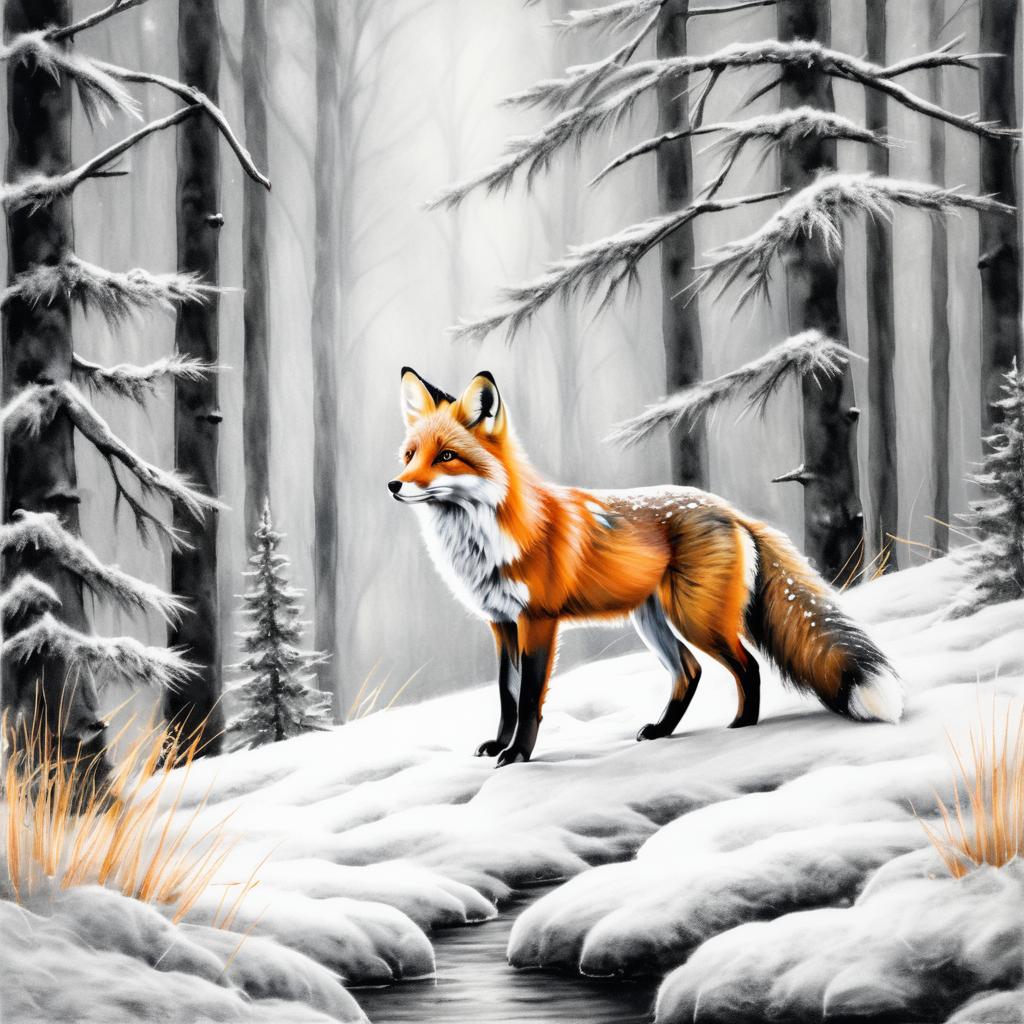 Curious Fox in a Serene Winter Forest