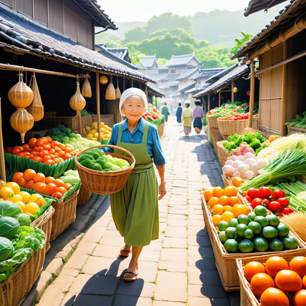 Elderly Woman at Serene Village Market