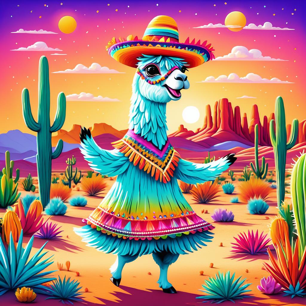 Lively Llama Fiesta Dance in Chalk Art