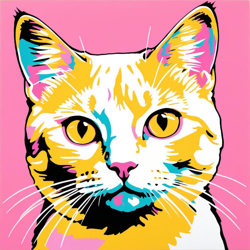 Playful Cat Portrait in Warhol Style