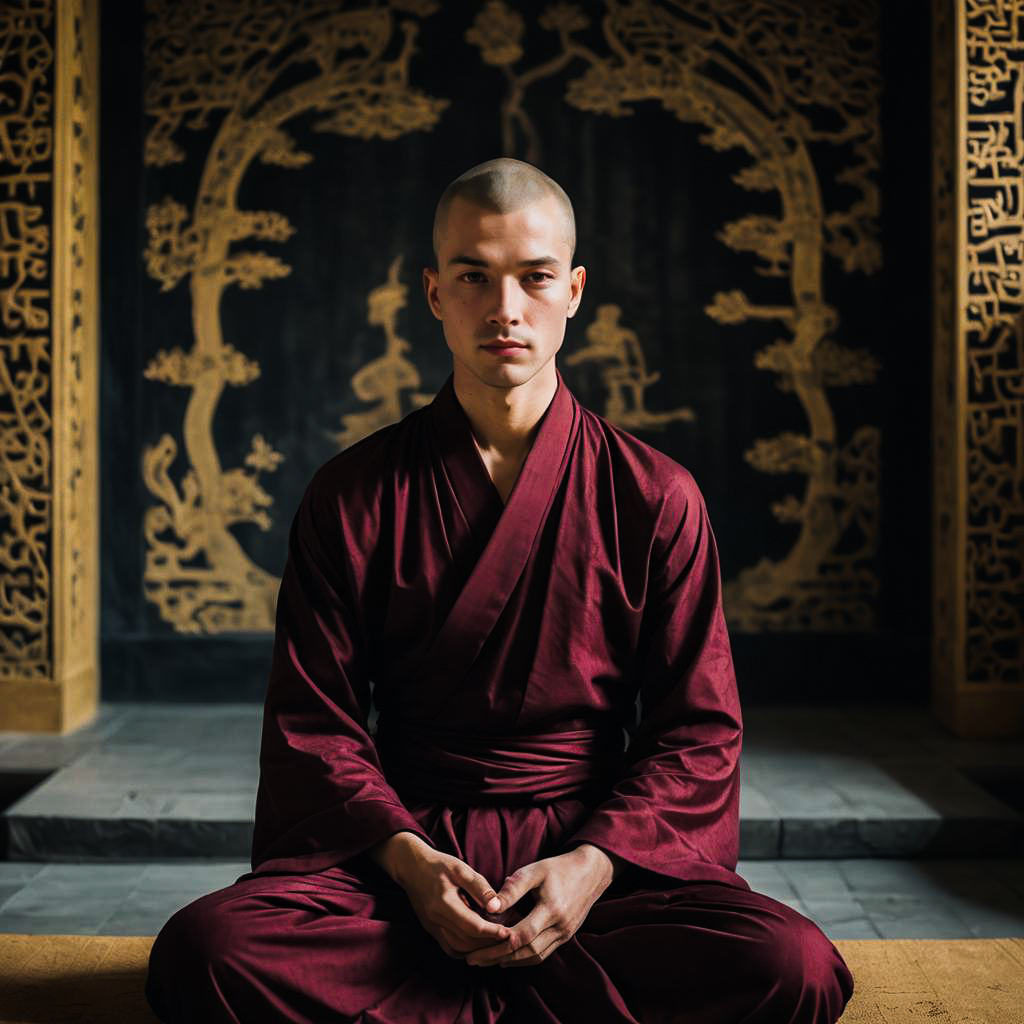 Tranquil Monk in Velvet Drape Photo Shoot