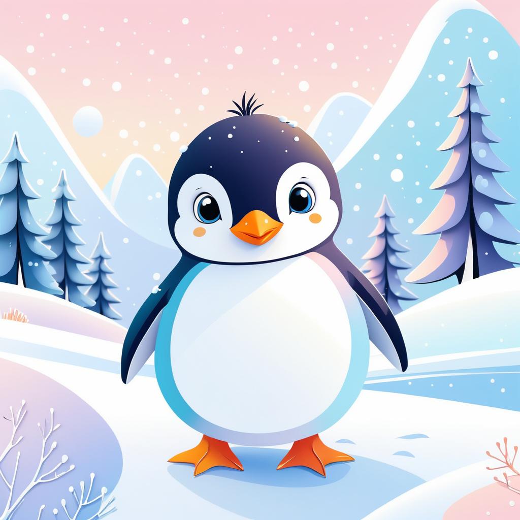 Whimsical Baby Penguin in Snowy Wonderland