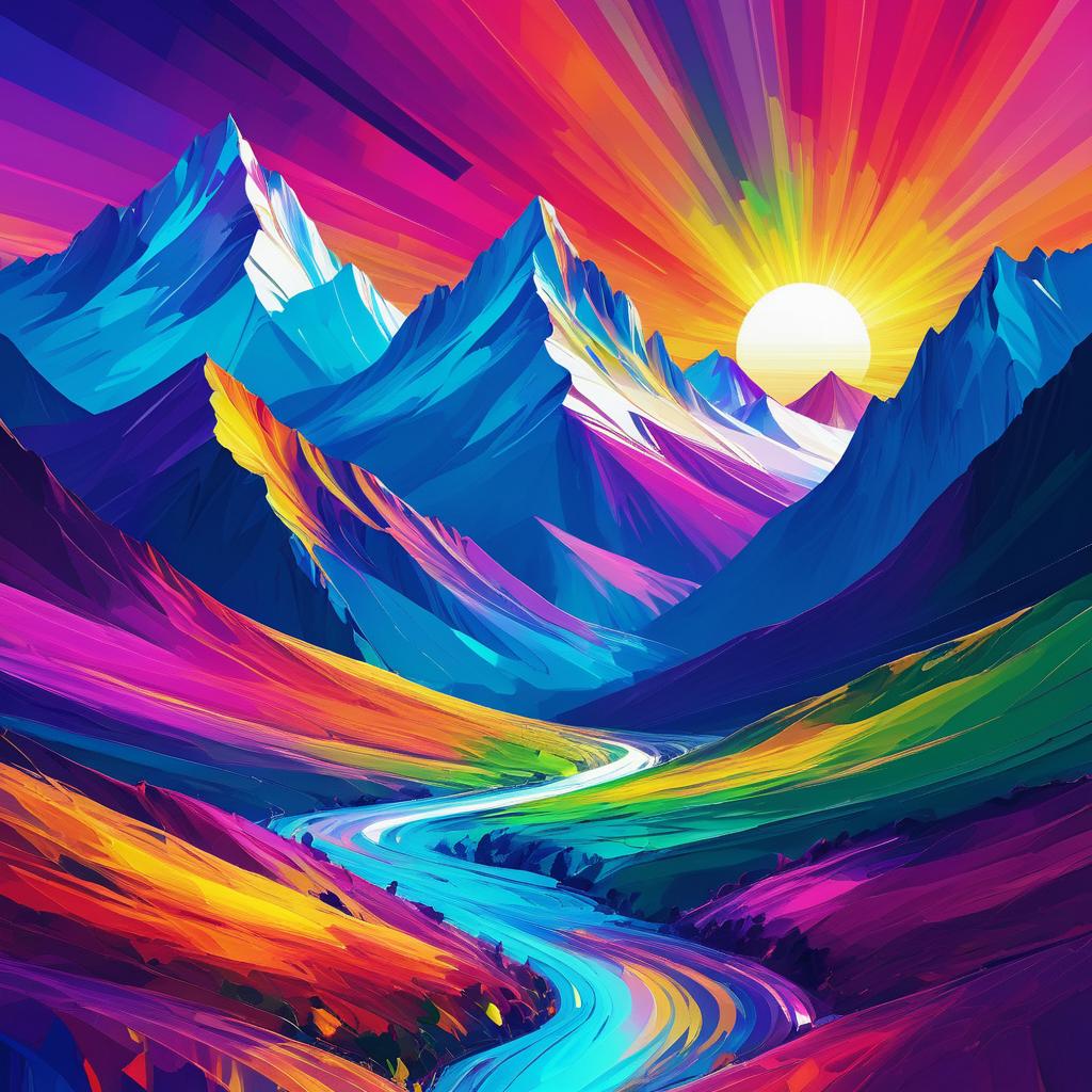 Vibrant Abstract Mountain Landscape Art