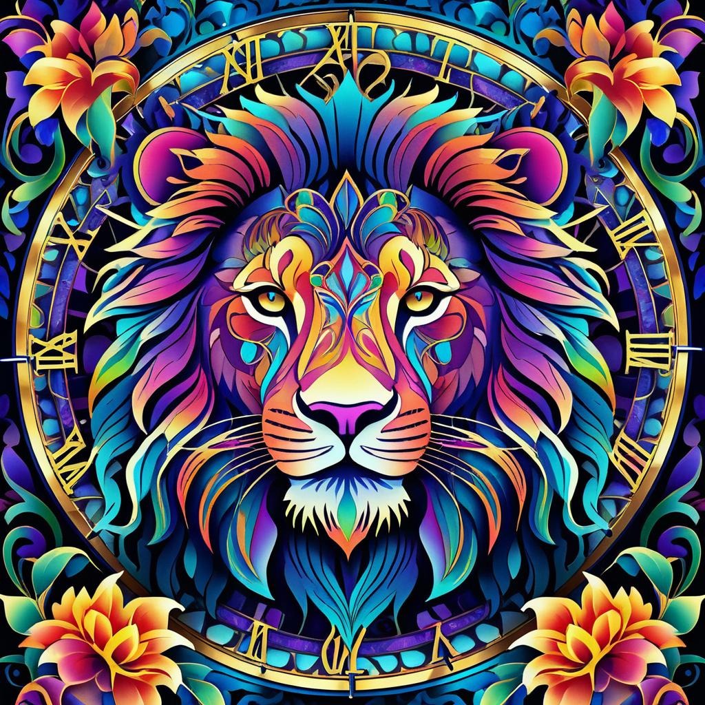 Vibrant Art Nouveau Lion with Flowers