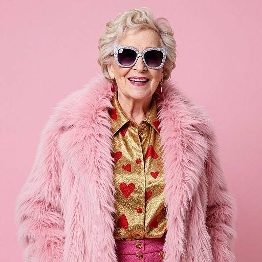 Confident Elderly Woman in Vibrant Fashion