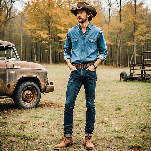 Man in Country Outfit with Cowboy Hat