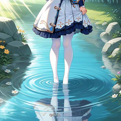 Barbara in White Dress by Creek