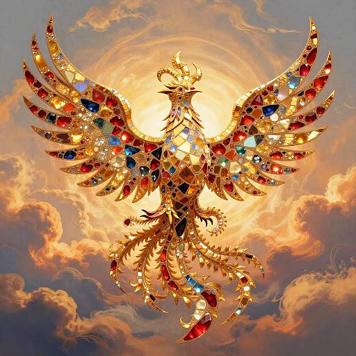 Surreal Mosaic Phoenix at Dawn