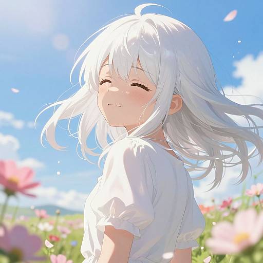 Anime Girl in Flower Field