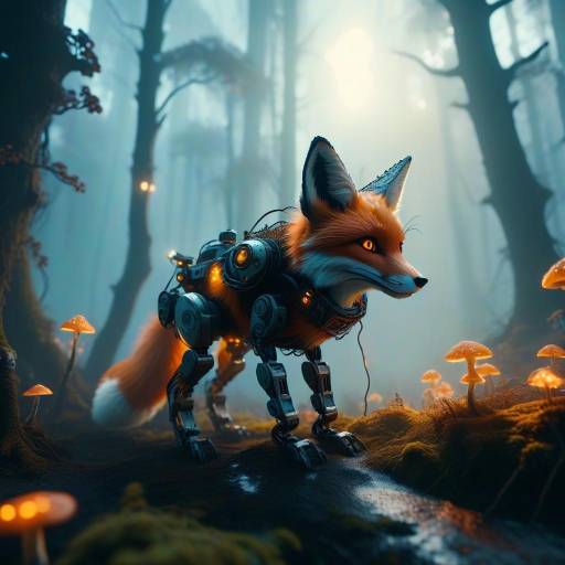 Mystical Robotic Fox in Enchanted Forest