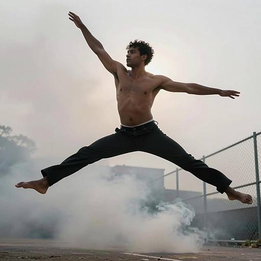 Dynamic Jump of a Muscular Man