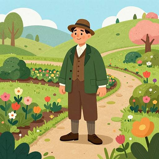 Cheerful Botanist in Vibrant Garden