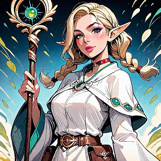 Enchanting Elf Girl with Staff and Braids
