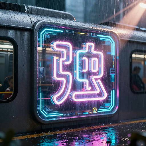 Neon Hologram in Cyberpunk Transit