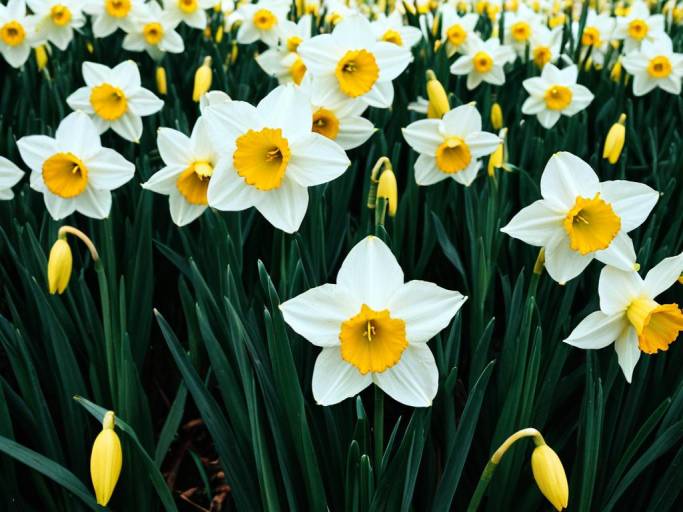 Close-Up Daffodil Flower Field Wallpaper