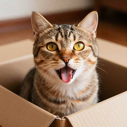 Photorealistic Cat in Cardboard Box