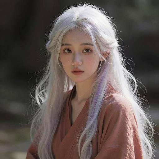 Soft Anime Portrait with Snow-White Hair