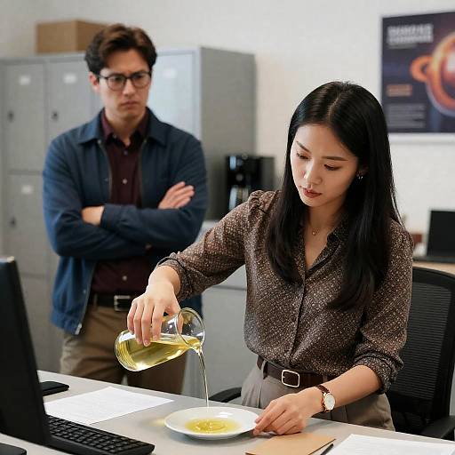 Office Woman Pouring Liquid on Plate