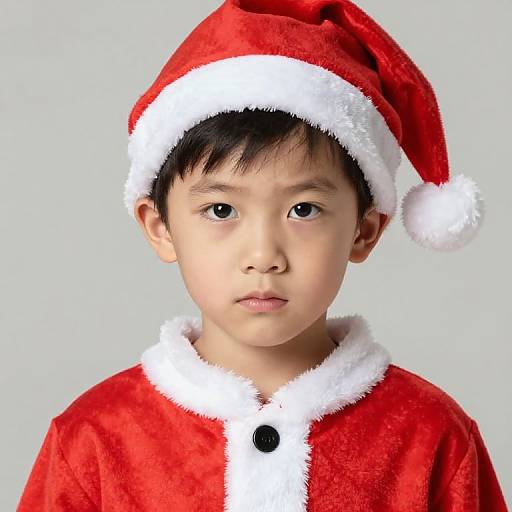 Serious Young Boy in Santa Outfit