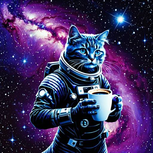 Cat Astronaut Holding Coffee in Space
