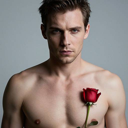 Man with Cracked Face and Heart Rose