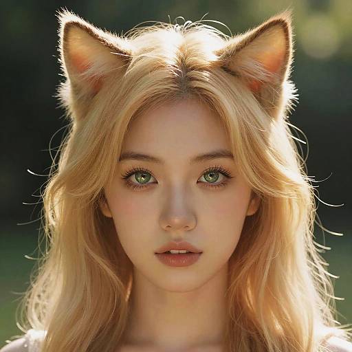 Realistic Blonde Cat Ears Portrait