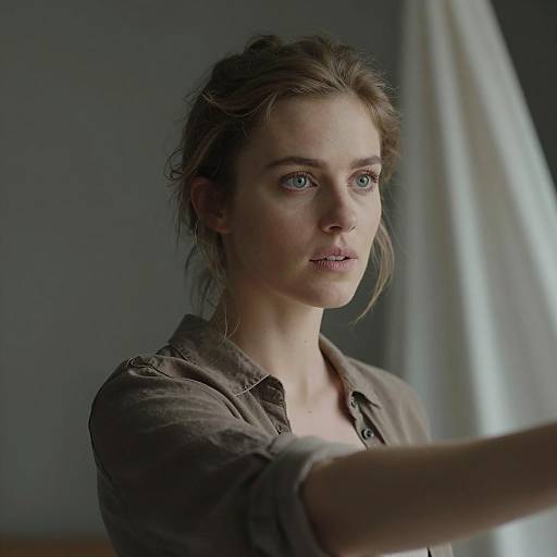 Intense Gaze of a Brown-Haired Woman