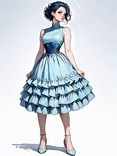 Elegant Woman in Navy Blue Ball Gown