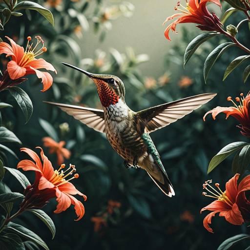 Hummingbird in Floral Garden