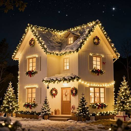 Cozy Christmas House with Fairy Lights