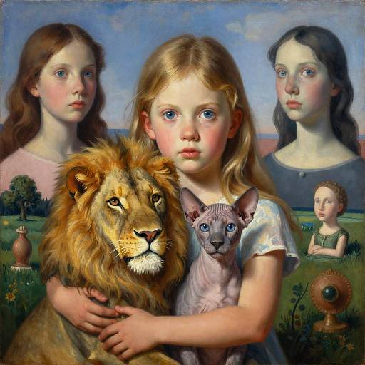 Blue-Eyed Girl Holding Albino Lion
