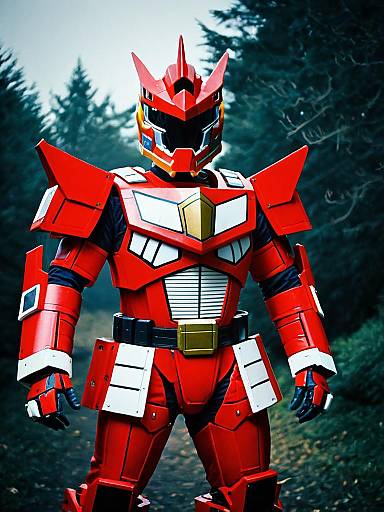 Man in Red Battlezord Cosplay Costume