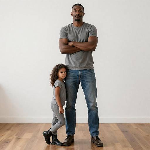Father and Daughter Portrait on Wood Floor