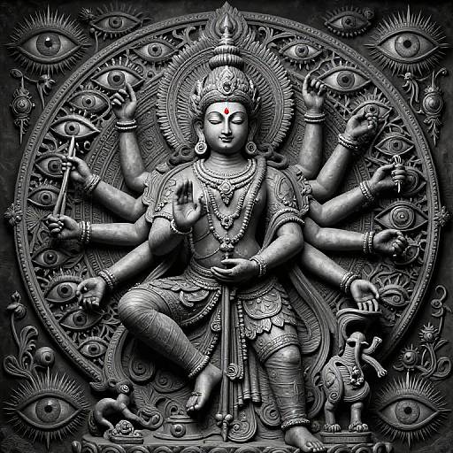 Intricate Hindu Deity with Many Arms