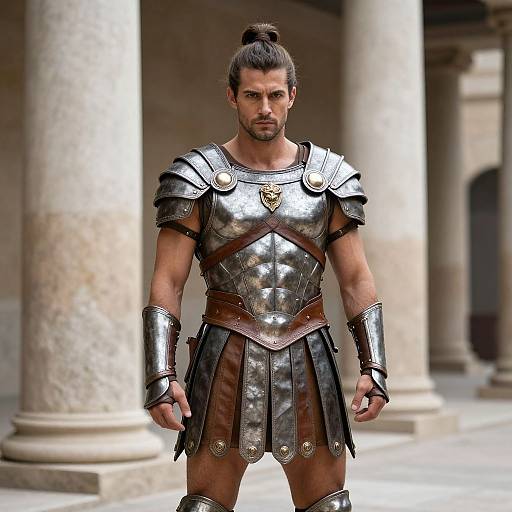 Epic Roman Warrior in Ancient Courtyard