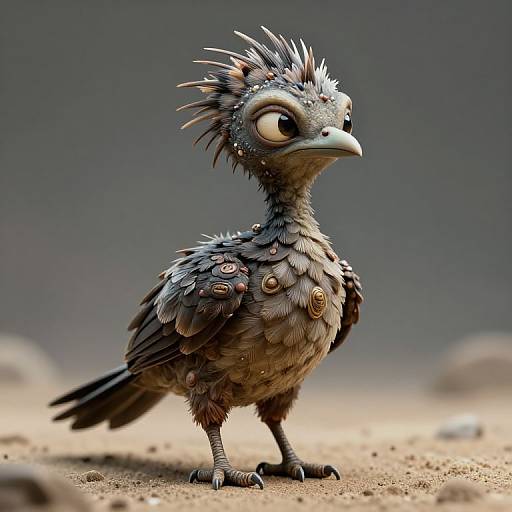 Alien Bird on Sandy Sci-Fi Scene