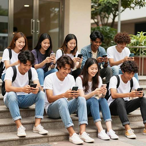 Young Adults Using Smartphones Outdoors