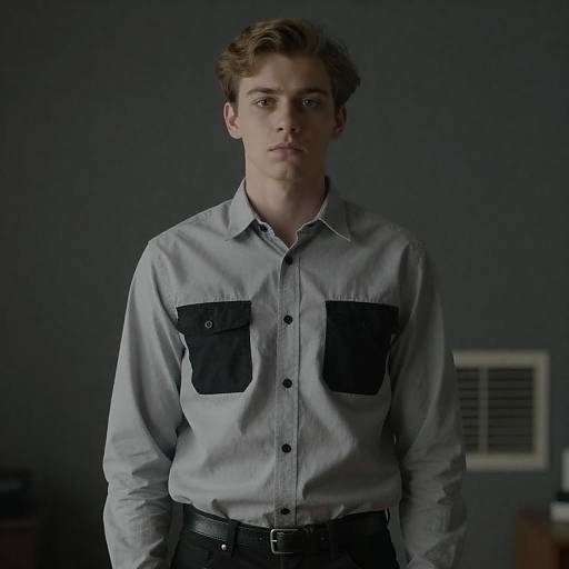 Serious Young Man in Dim Room