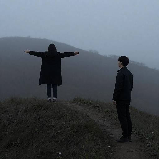 Misty Hilltop Encounter at Dusk