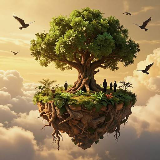 Surreal Floating Ancient Tree Island