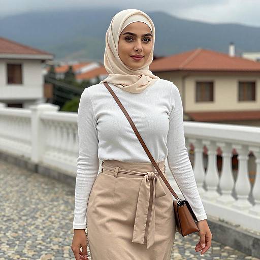 Young Woman in Beige Hijab Outdoors