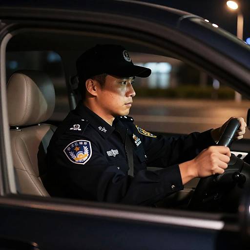 Nighttime Vigilance: Police Officer in Action