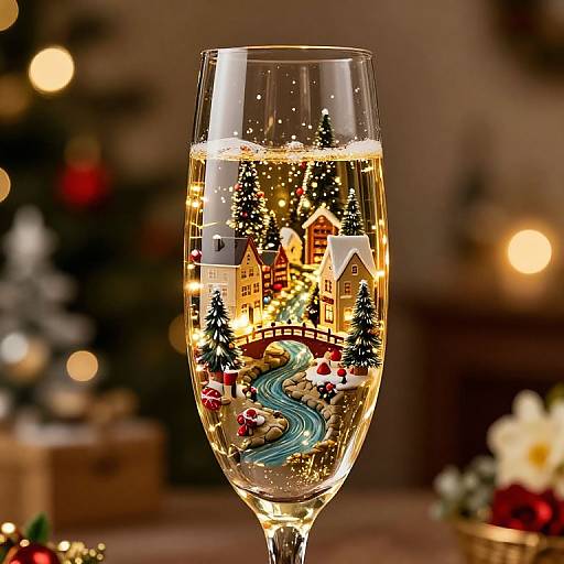 Festive Christmas Village in Champagne Glass