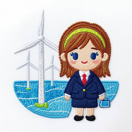 Neon Cartoon Lawyer Amid Wind Turbines