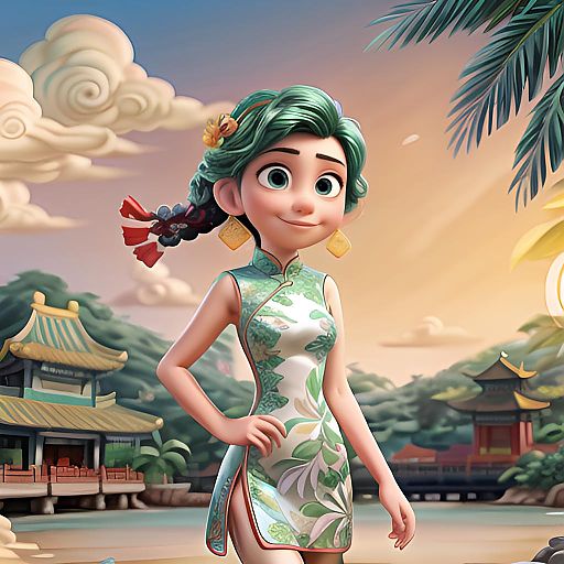 Tropical Island Dancer in Cheongsam