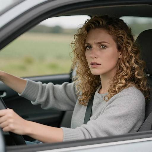 Concerned Woman Driving in Sweater